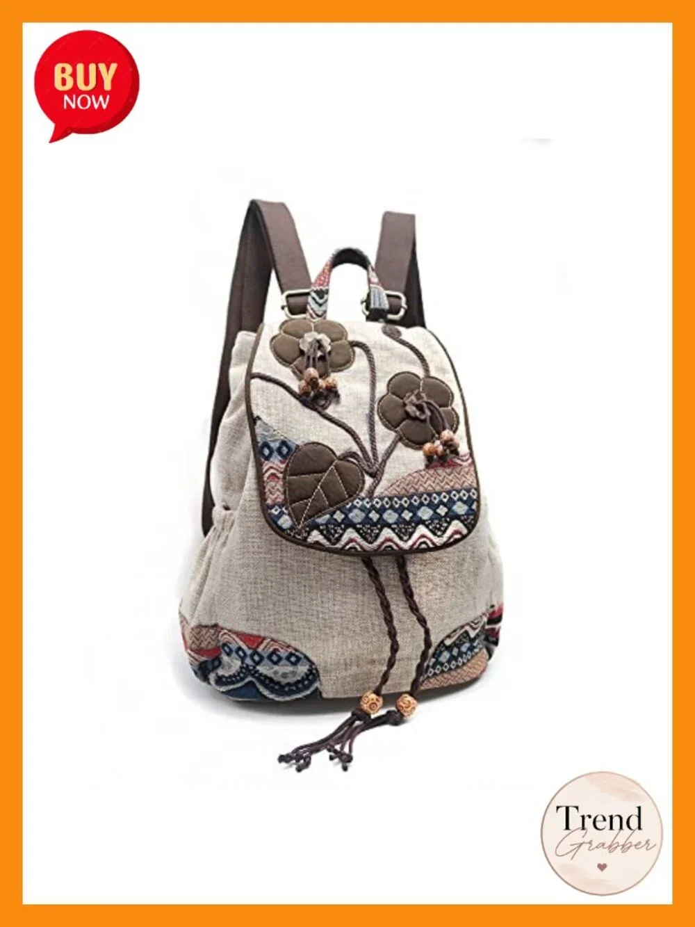 Vintage Boho Drawstring Anti-theft Convertible Backpack Purse Women Canvas